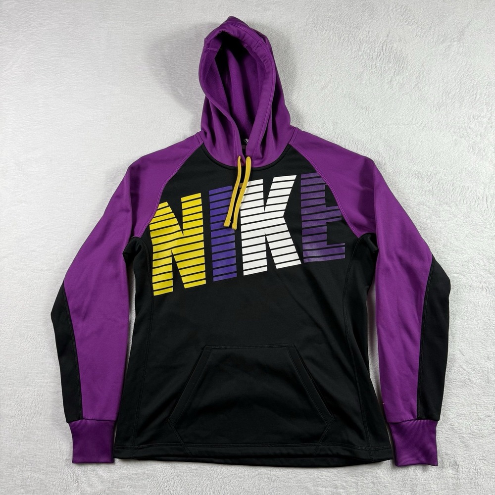 Nike Therma-Fit Hoodie Jacket Women's Medium Black Purple Long Sleeve Athletic‎